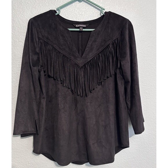 Express Women’s Blouse Faux Suede Fringe Top Size Small Western‎ Boho - Picture 1 of 4